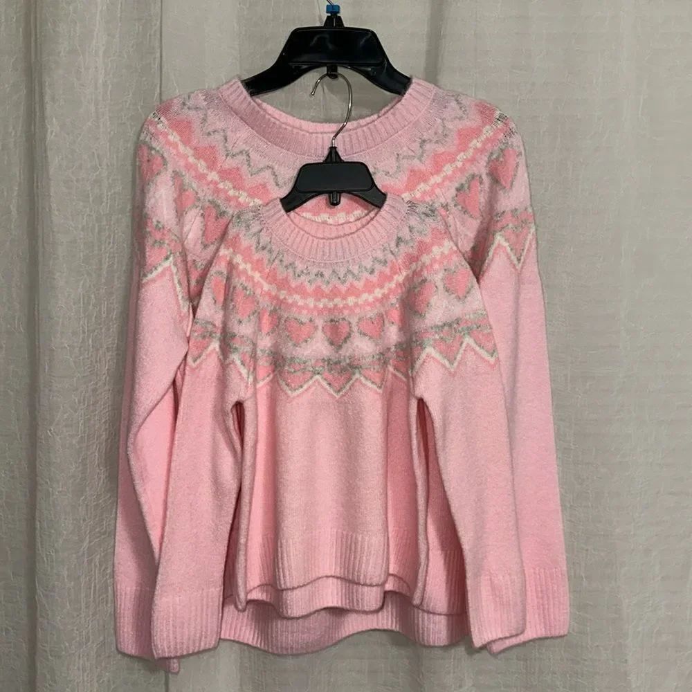 CeCe Mommy & Me Crewneck Fair Isle Pink Hearts High Low Sweater Matching